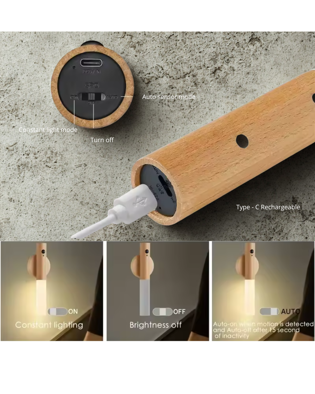 Smart Motion Sensor Night Light LED Rechargeable Magnetic Wall Lamp